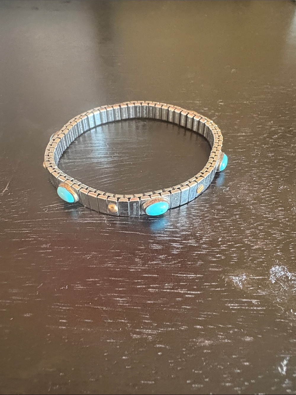 Silver Stretch Bracelet with Turquoise-Colored Accents